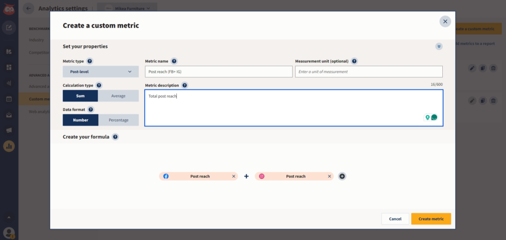 Advanced analytics custom metrics example 1